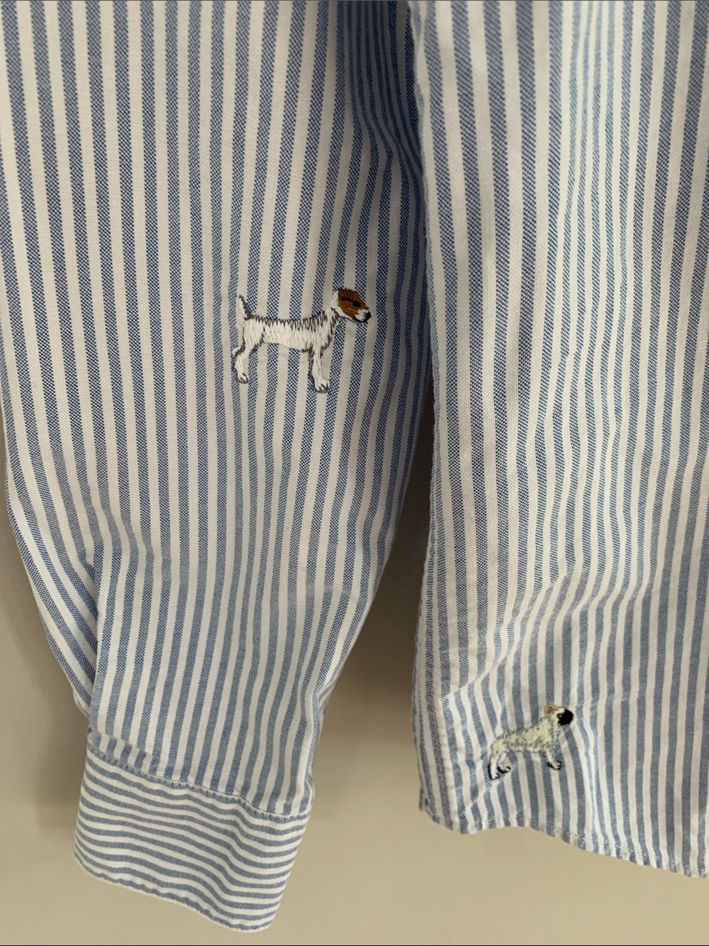Portuguese Flannel Dogs Oxford Shirt Blue Stripe Size Small Embroidered Novelty - Picture 5 of 10